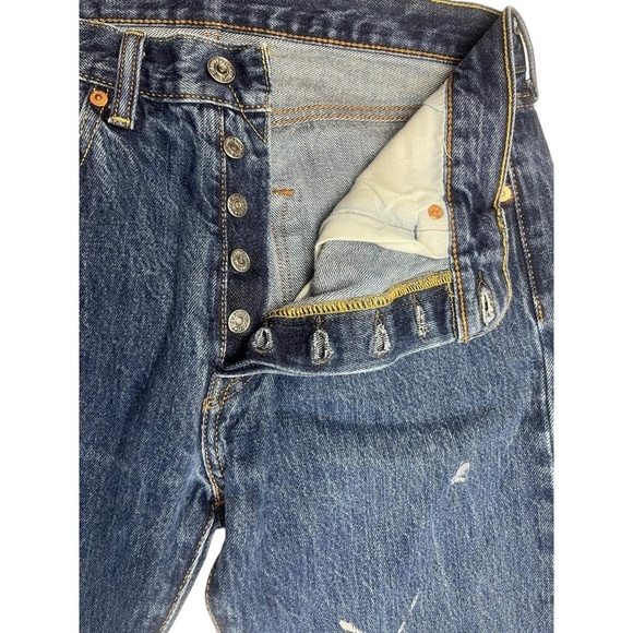 Original Levi's 501 Jeans 32X32 Blue Straight Leg Button Fly Wash Distressed - Picture 5 of 11